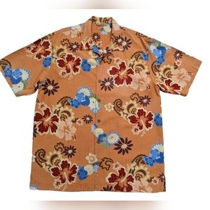 TOMMY BAHAMA *Sz Med* 100% Silk Floral Tropical Aloha Hawaiian Shirt Men Orange